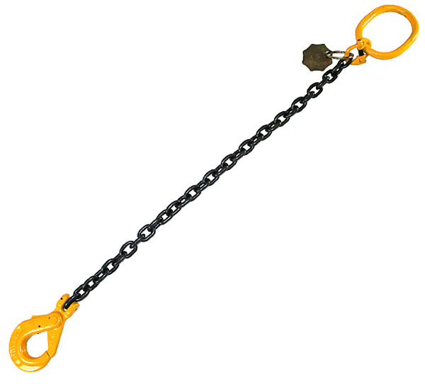 What types of end fittings are commonly used with 1 Leg Chain Slings, and what are their specific uses?